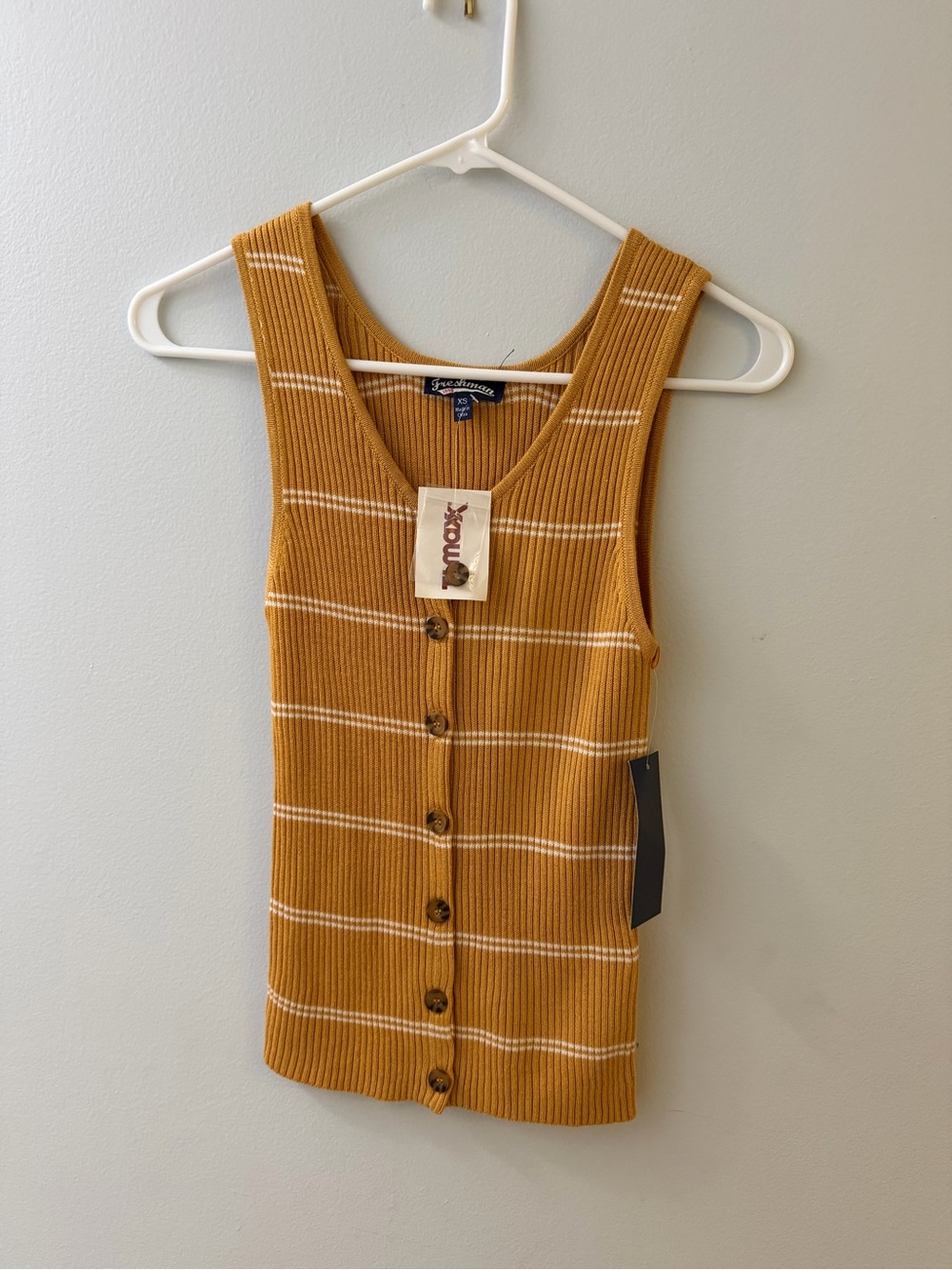 Speechless Mustard and White Striped Ribbed Button Tank